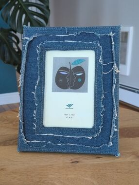 4x6 Blue Denim Fabric Photo Frame Distressed Frayed Edge Boho Y2K Decor
